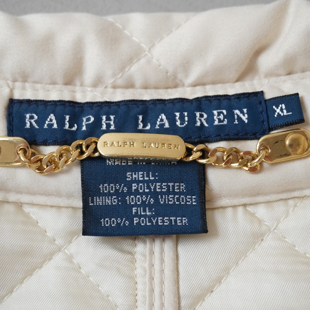 Ralph Lauren Quilted Jacket XL Womens Cream Diamond Stitch Gold Chain Trim Coat - Picture 6 of 9
